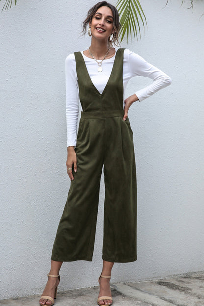 creamtopmall V-Neck Solid Color High Waist Jumpsuit