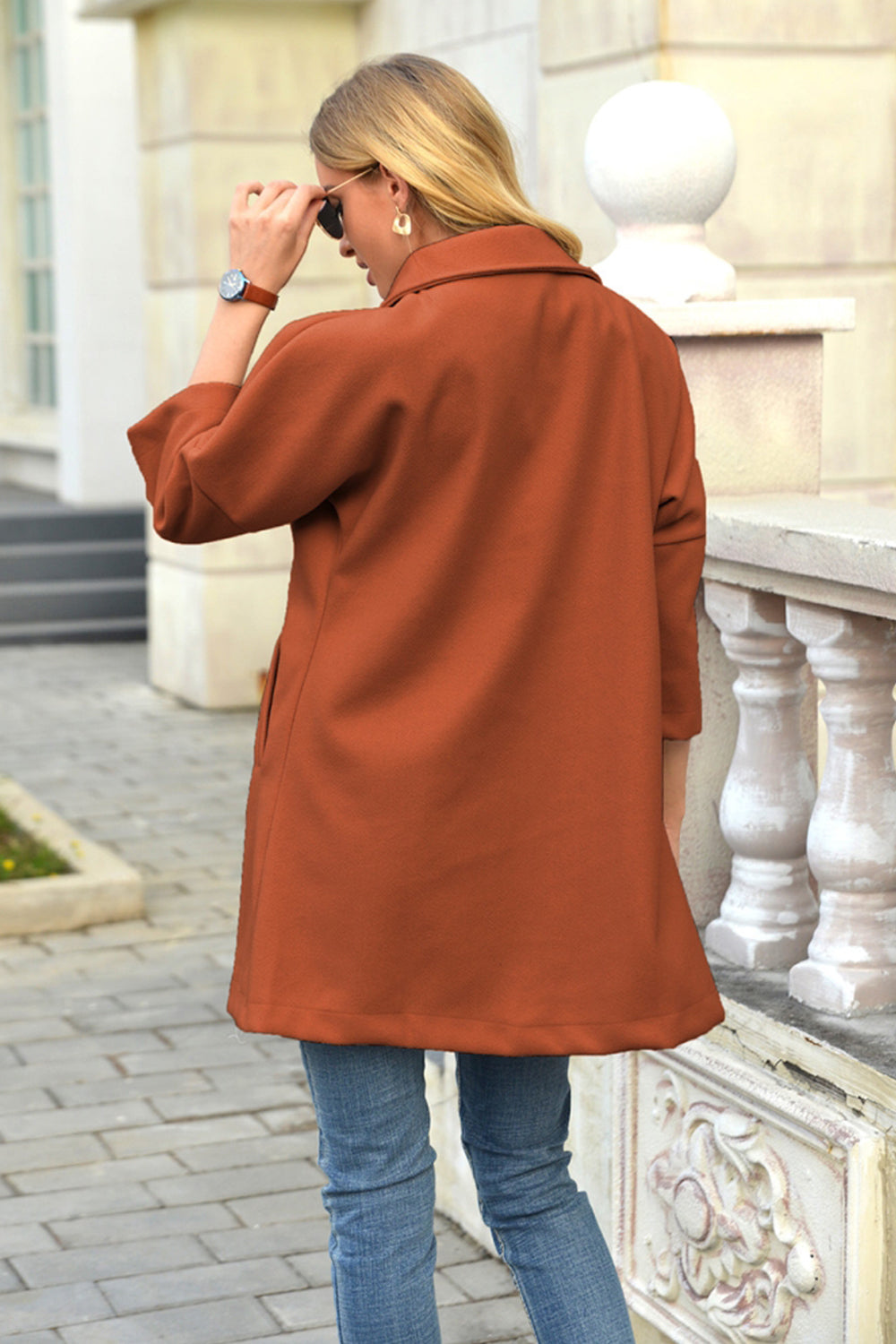 Creamtopmall Woolen 3 / 4-Sleeved Lapel Long Button Coat