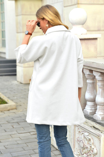 Creamtopmall Woolen 3 / 4-Sleeved Lapel Long Button Coat