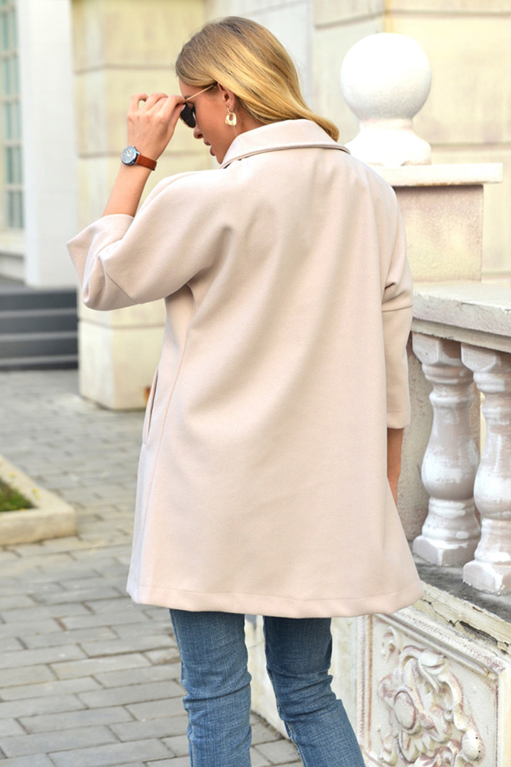 Creamtopmall Woolen 3 / 4-Sleeved Lapel Long Button Coat