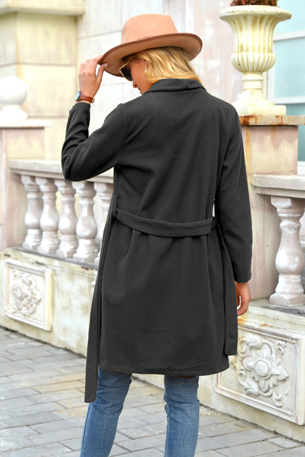 Creamtopmall Woolen Lapel Tie Long Coat