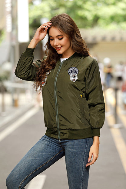 Creamtopmall Decal Zip Baseball Jacket