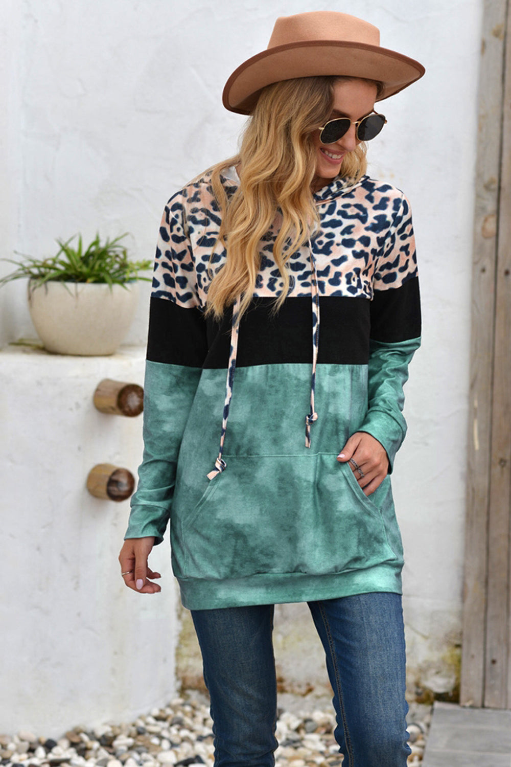 Creamtopmall Leopard Patchwork Hooded Tops