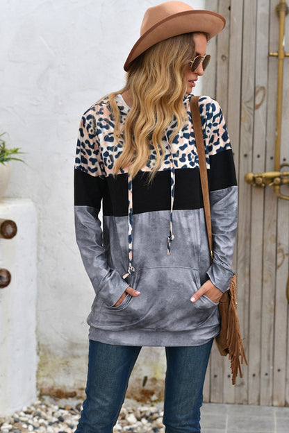 Creamtopmall Leopard Patchwork Hooded Tops