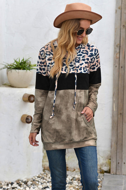 Creamtopmall Leopard Patchwork Hooded Tops