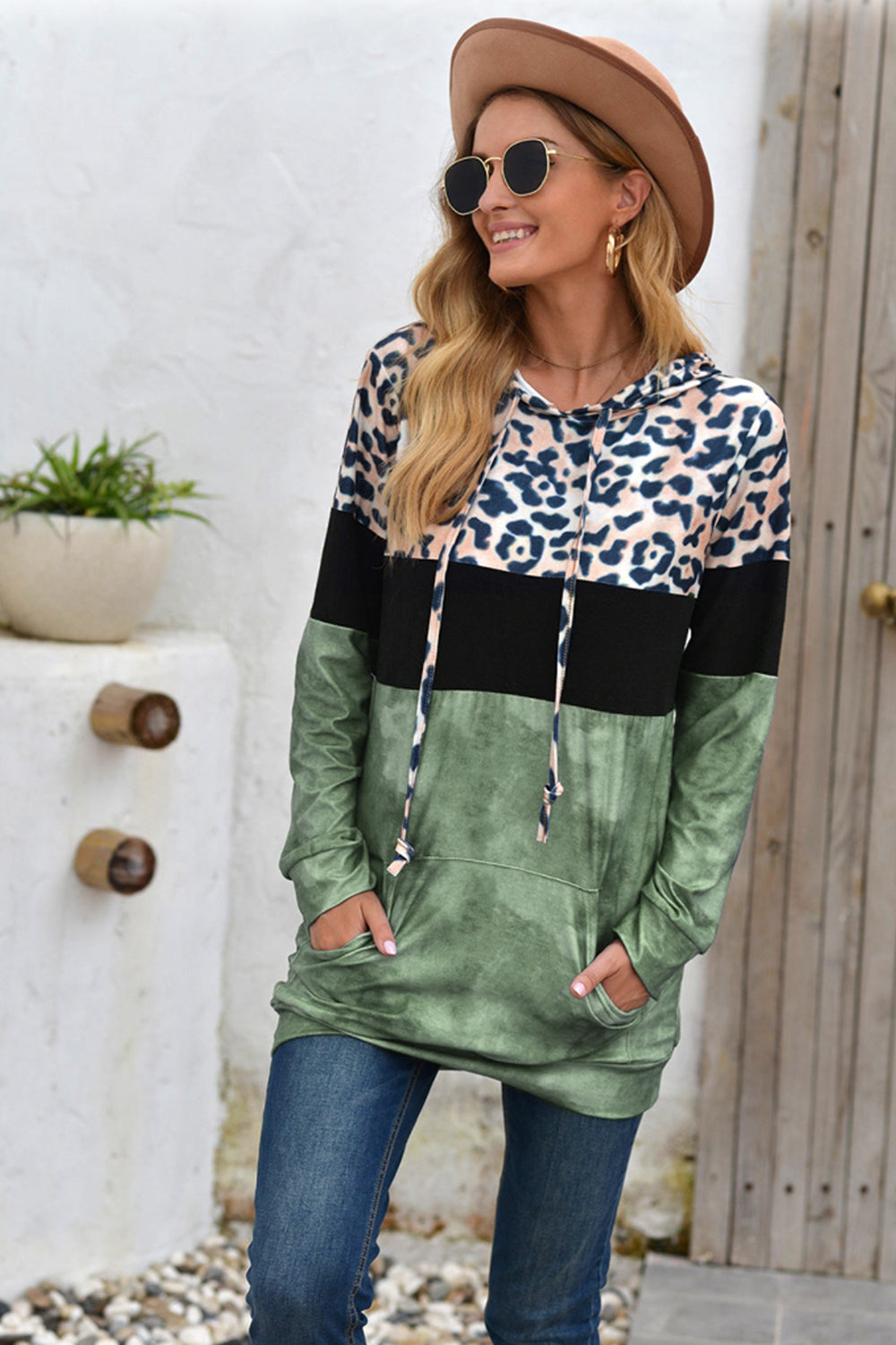 Creamtopmall Leopard Patchwork Hooded Tops