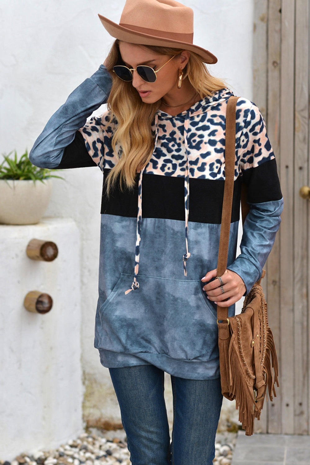 Creamtopmall Leopard Patchwork Hooded Tops