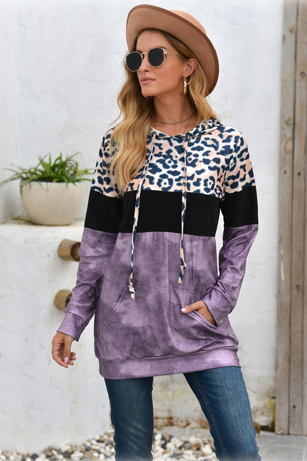 Creamtopmall Leopard Patchwork Hooded Tops