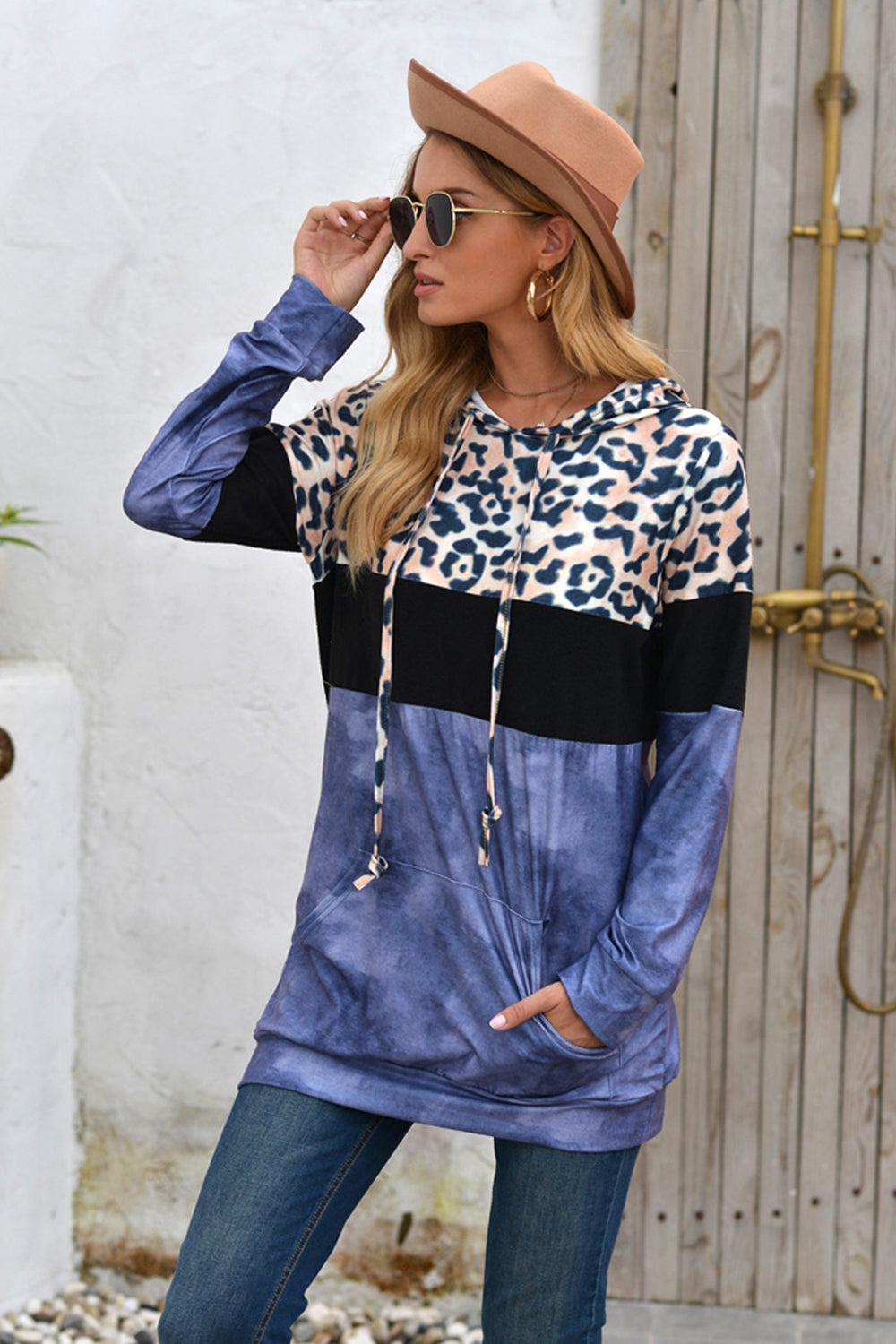 Creamtopmall Leopard Patchwork Hooded Tops