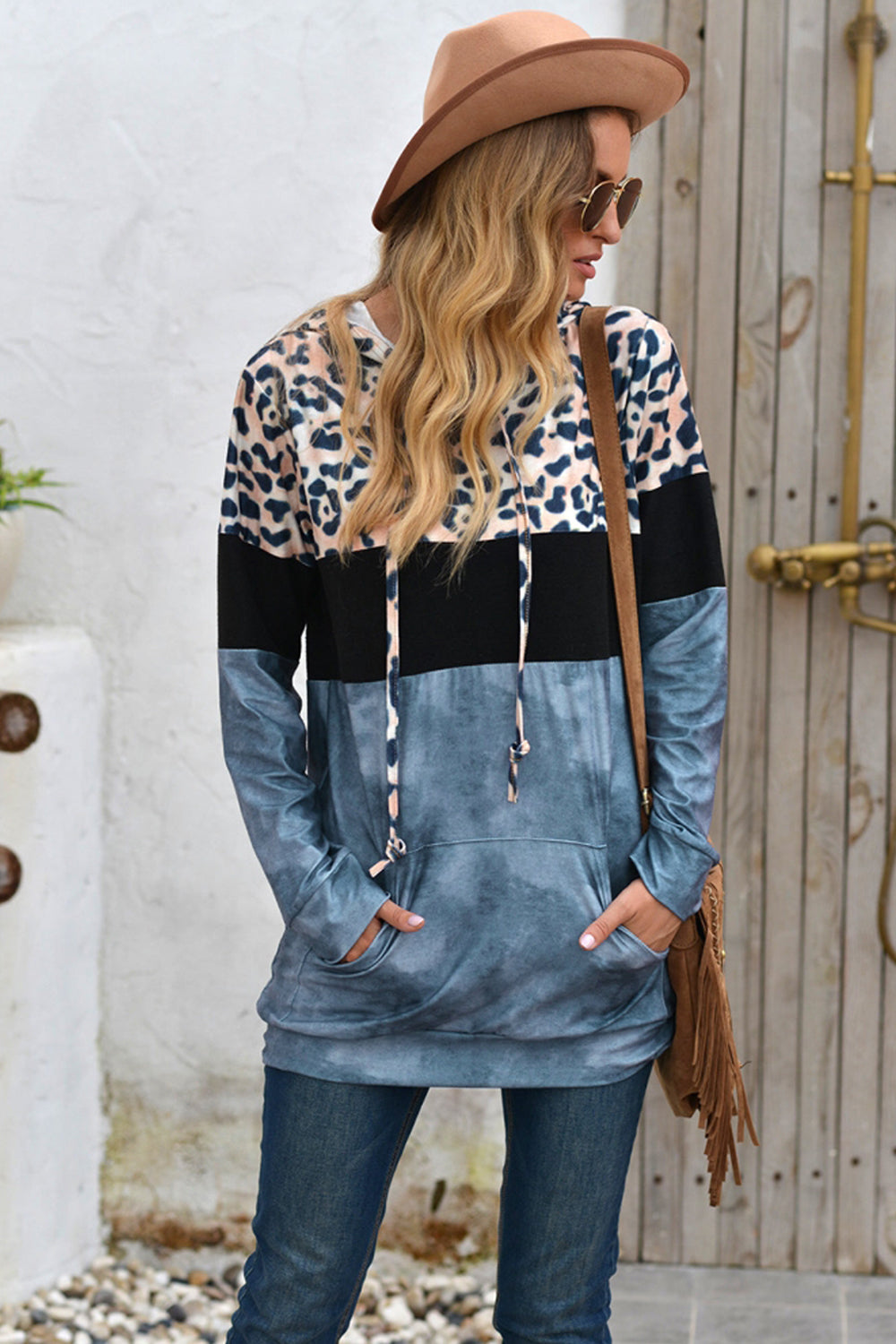 Creamtopmall Leopard Patchwork Hooded Tops