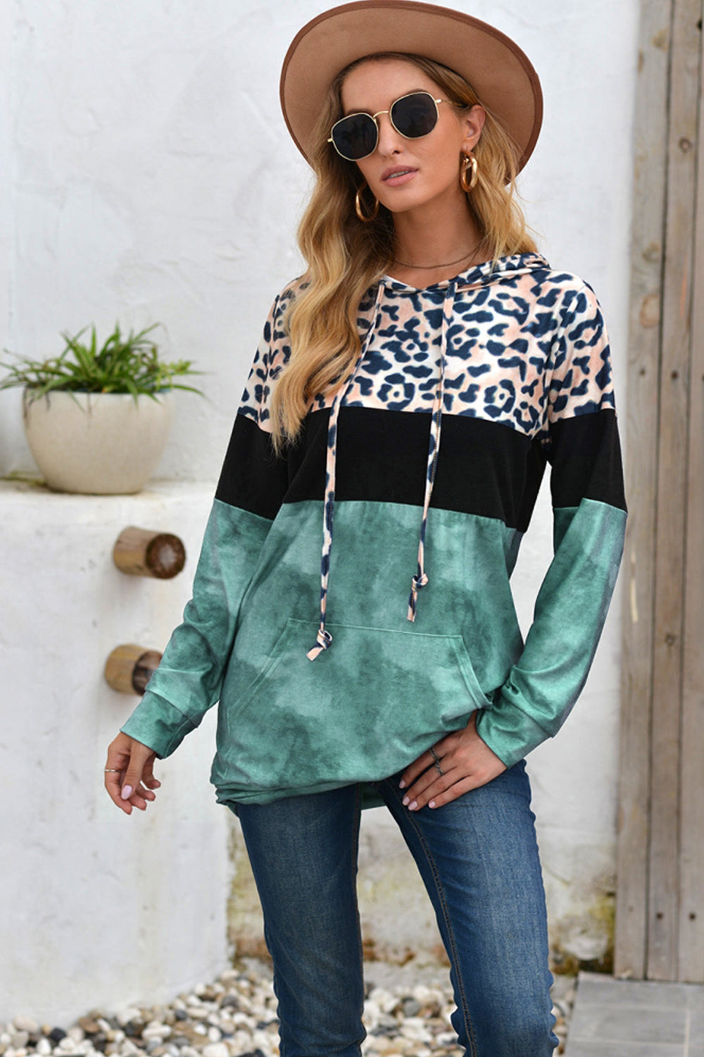 Creamtopmall Leopard Patchwork Hooded Tops