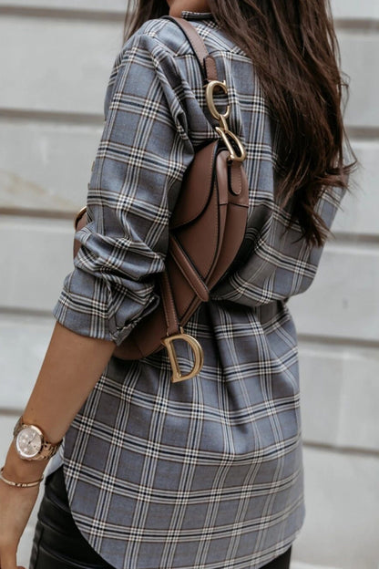 Creamtopmall Plaid Mid-Length Long-Sleeved Shirt