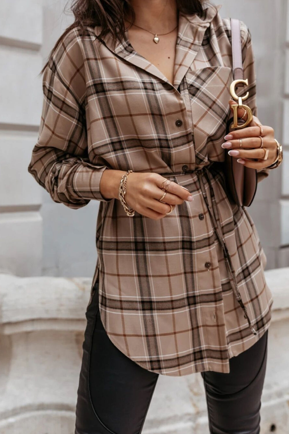 Creamtopmall Plaid Mid-Length Long-Sleeved Shirt