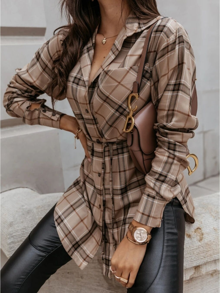 Creamtopmall Plaid Mid-Length Long-Sleeved Shirt