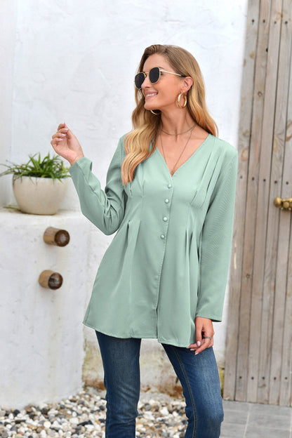 Creamtopmall Mid-Length V-Neck Long Sleeve Shirt