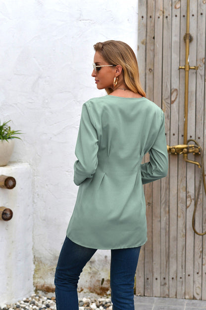 Creamtopmall Mid-Length V-Neck Long Sleeve Shirt