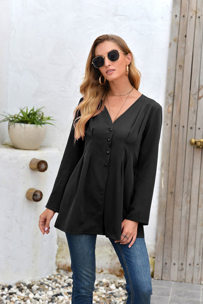 Creamtopmall Mid-Length V-Neck Long Sleeve Shirt