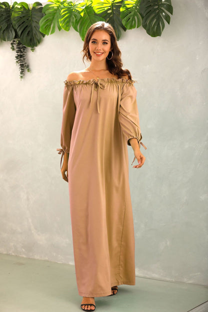 Creamtopmall Off The Should Solid Color Long Dress