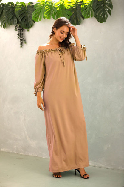 Creamtopmall Off The Should Solid Color Long Dress