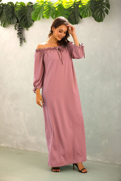 Creamtopmall Off The Should Solid Color Long Dress