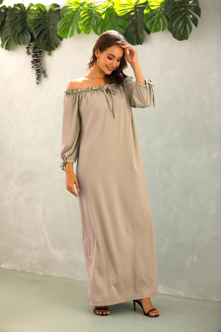 Creamtopmall Off The Should Solid Color Long Dress