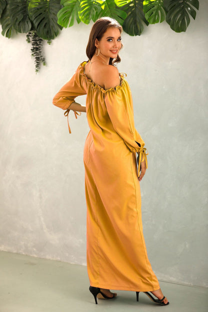 Creamtopmall Off The Should Solid Color Long Dress