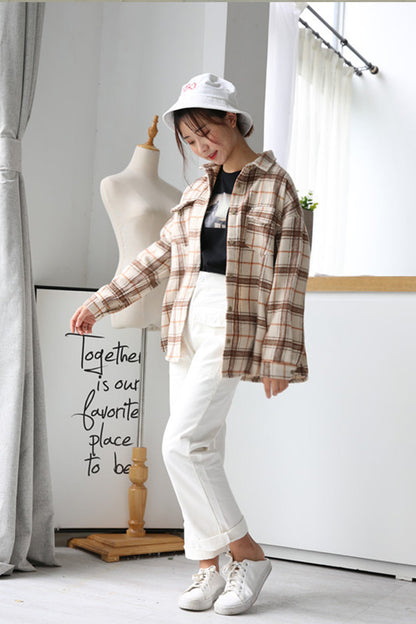 Creamtopmall Woolen Plaid Port Flannel Shirt