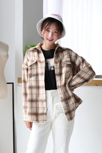 Creamtopmall Woolen Plaid Port Flannel Shirt