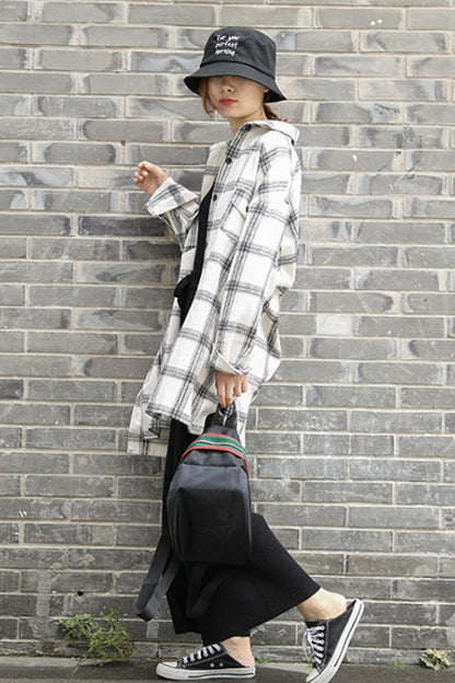 Creamtopmall Lapel Thickening Brushed Plaid Flannel Cardigan