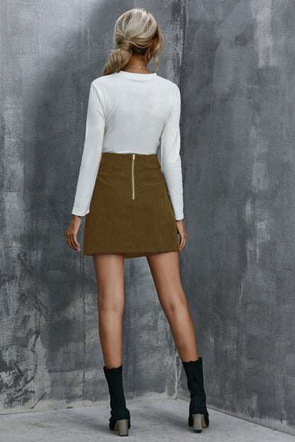 Creamtopmall High Waist Button Short A-line Skirt