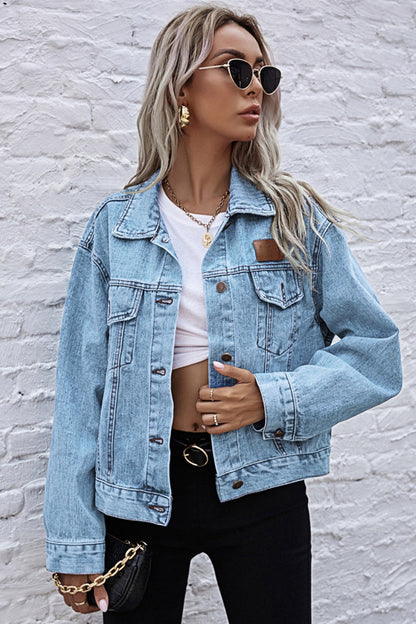 Creamtopmall Pocket Button Loose Denim Jacket