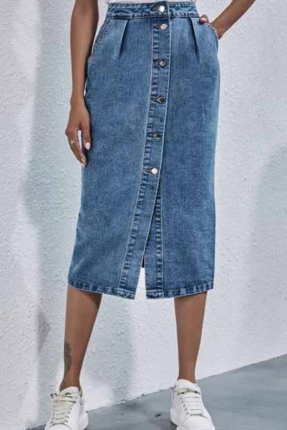 Creamtopmall High Waist Single Breasted Denim Skirt