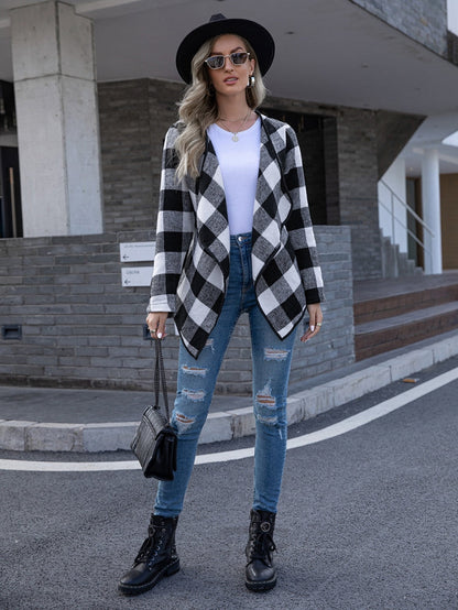 Creamtopmall Plaid Tie Waist Suit Jacket