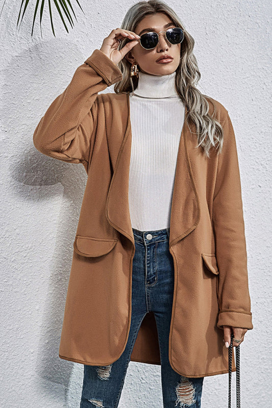 Creamtopmall Suit Collar Pocket Cardigan Coat