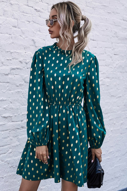 Creamtopmall Half High Neck Polka Dot Dress