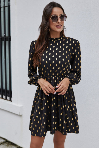 Creamtopmall Half High Neck Polka Dot Dress