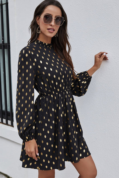 Creamtopmall Half High Neck Polka Dot Dress