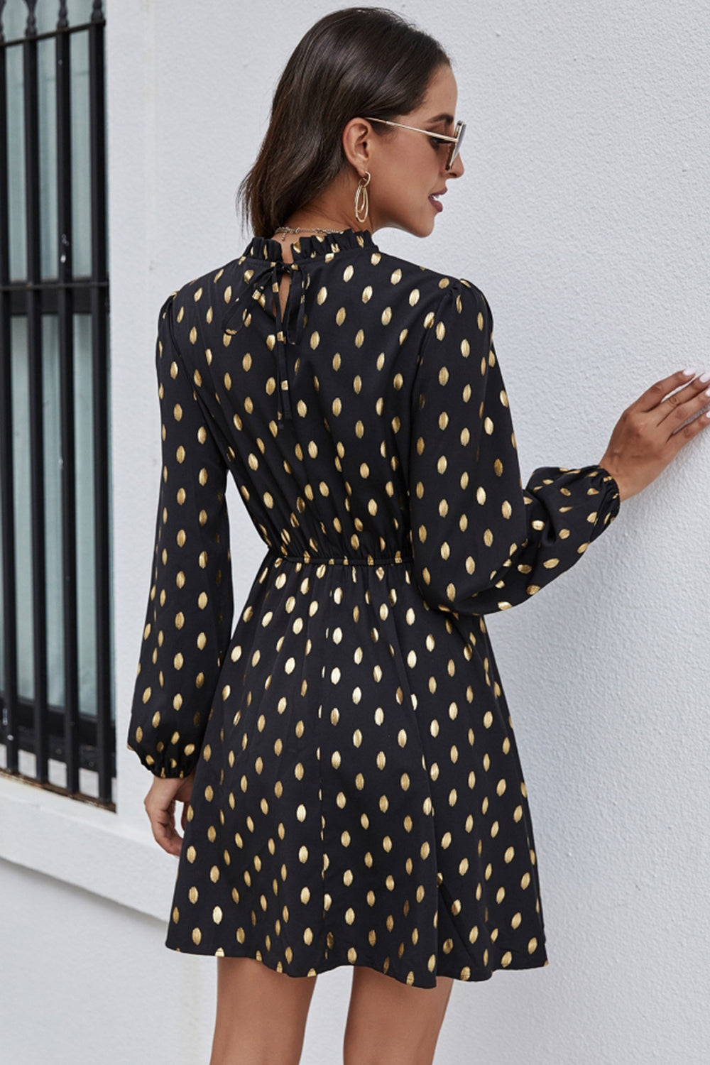 Creamtopmall Half High Neck Polka Dot Dress