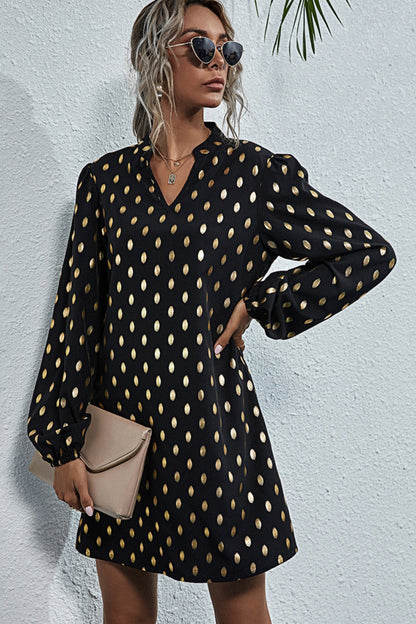 Creamtopmall V-neck Polka Dot Long Sleeve Dress