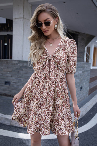 Creamtopmall Hollow Chest Lace-up Ruffle Dress