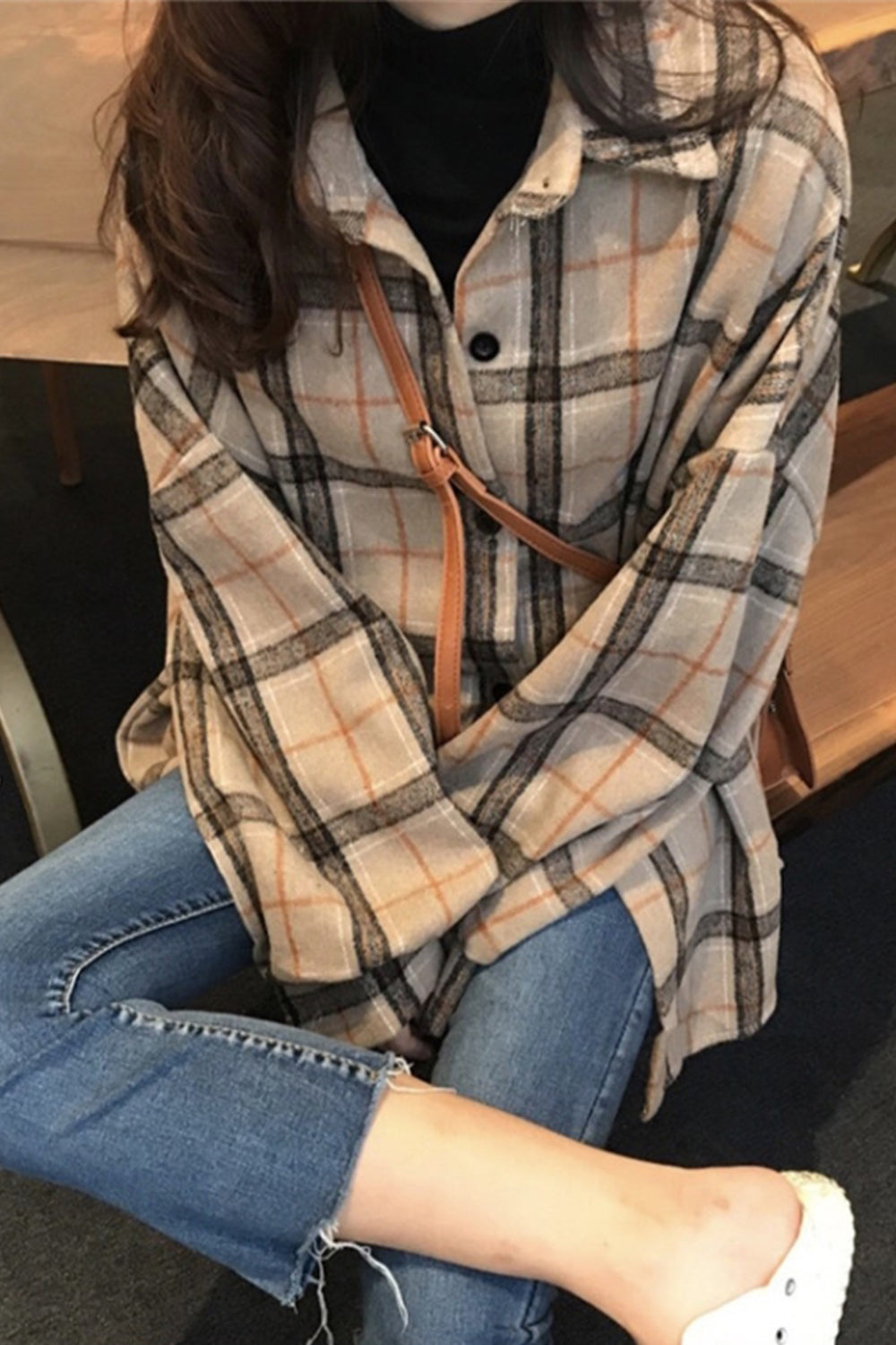 Creamtopmall Heavy Pocket Tweed Plaid Shirt