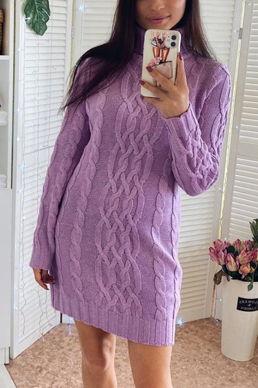 Creamtopmall Turtleneck Cable Knit Dress