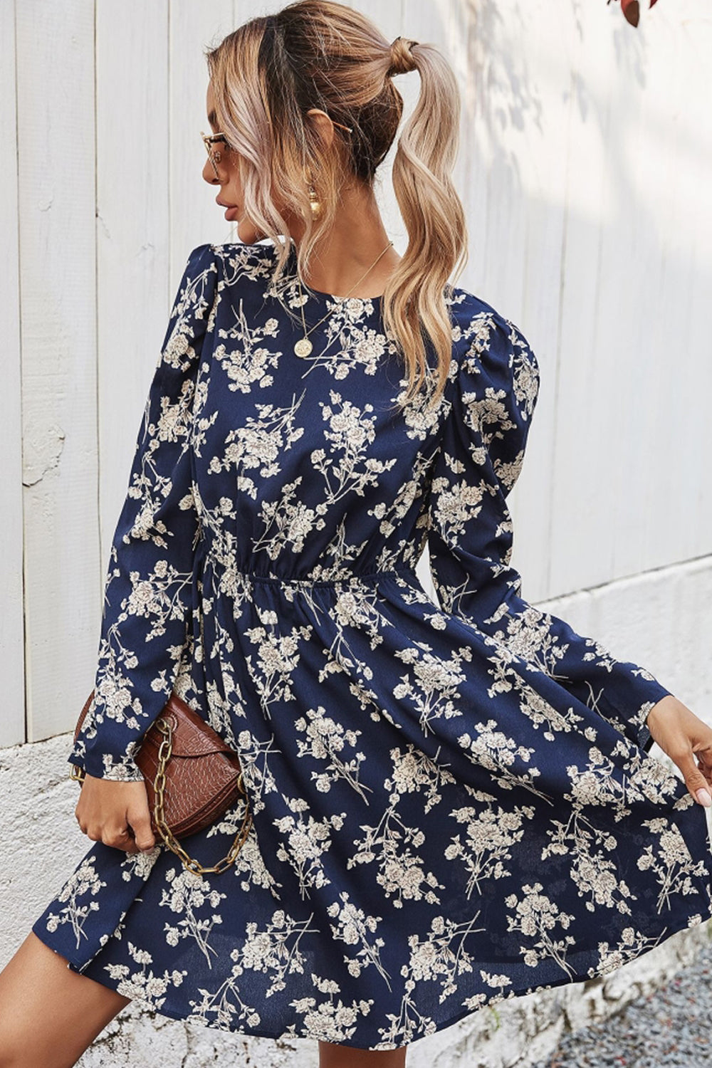 Creamtopmall Slim Print Long Sleeve Dress