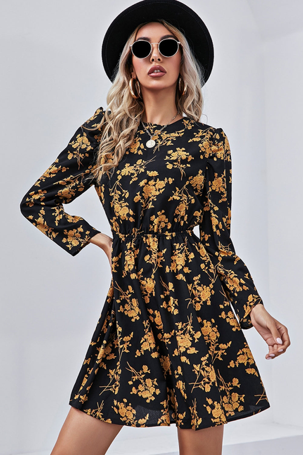 Creamtopmall Slim Print Long Sleeve Dress