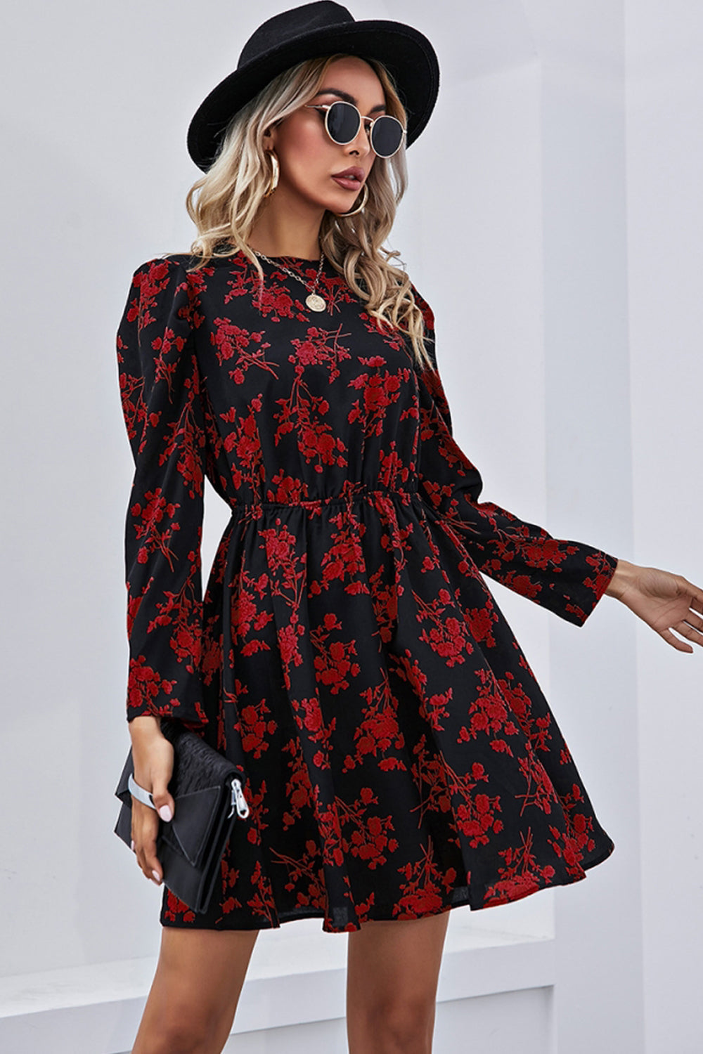 Creamtopmall Slim Print Long Sleeve Dress