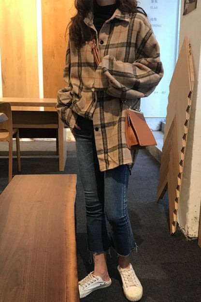 Creamtopmall Heavy Pocket Tweed Plaid Shirt