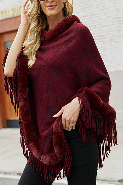 Creamtopmall Furry Collar Tassel Cloak Shawl