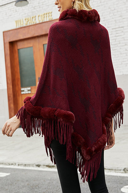 Creamtopmall Furry Collar Tassel Cloak Shawl