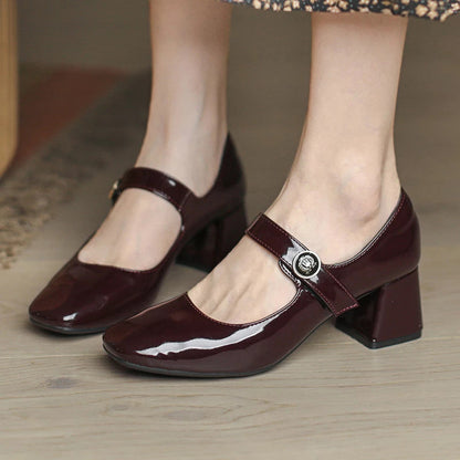 Creamtopmall Retro Mary Jane Hoof Heels Loafers