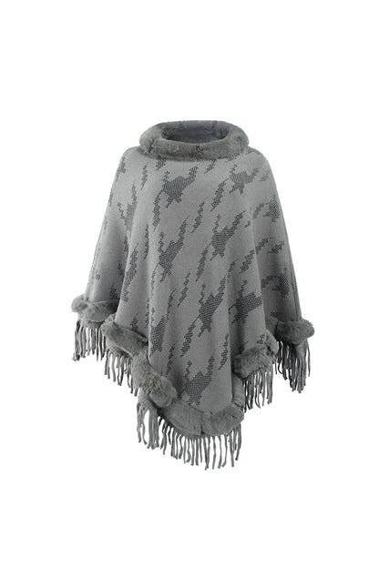 Creamtopmall Furry Collar Tassel Cloak Shawl